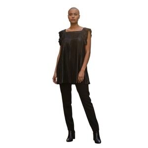 NWOT Leon Max Pleated Sleeveless Women's Metallic Black Dress Small